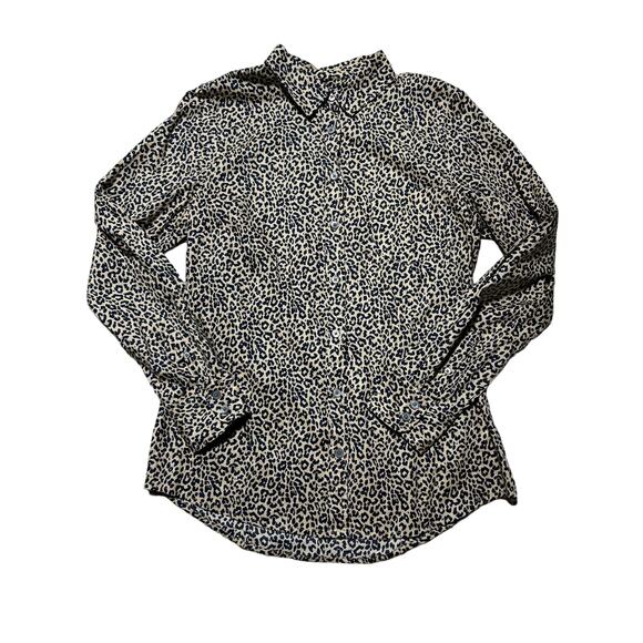 J.Crew Womens S Black & Tan Cheetah Print Professional Tapered Button Down Shirt - Picture 1 of 12